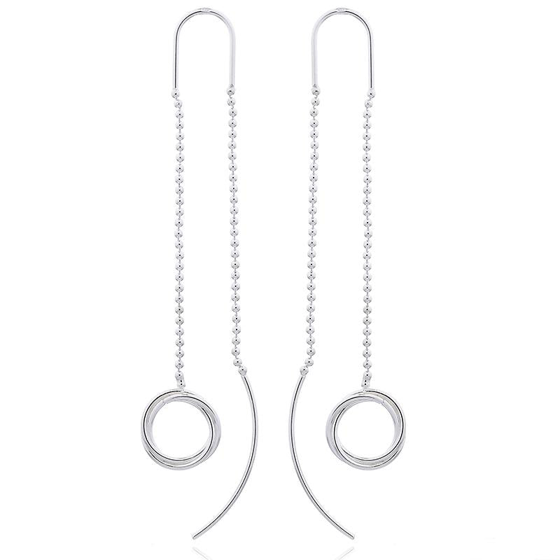 16525 In Stock Silver Hoop drop thread earrings